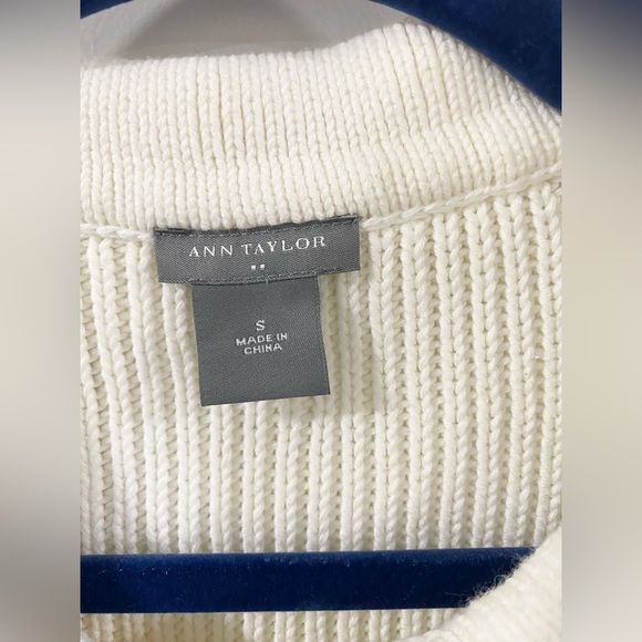 Ann Taylor Ivory Cable Knit Cotton Cardigan S Collared Button Down Sweater - Picture 3 of 8